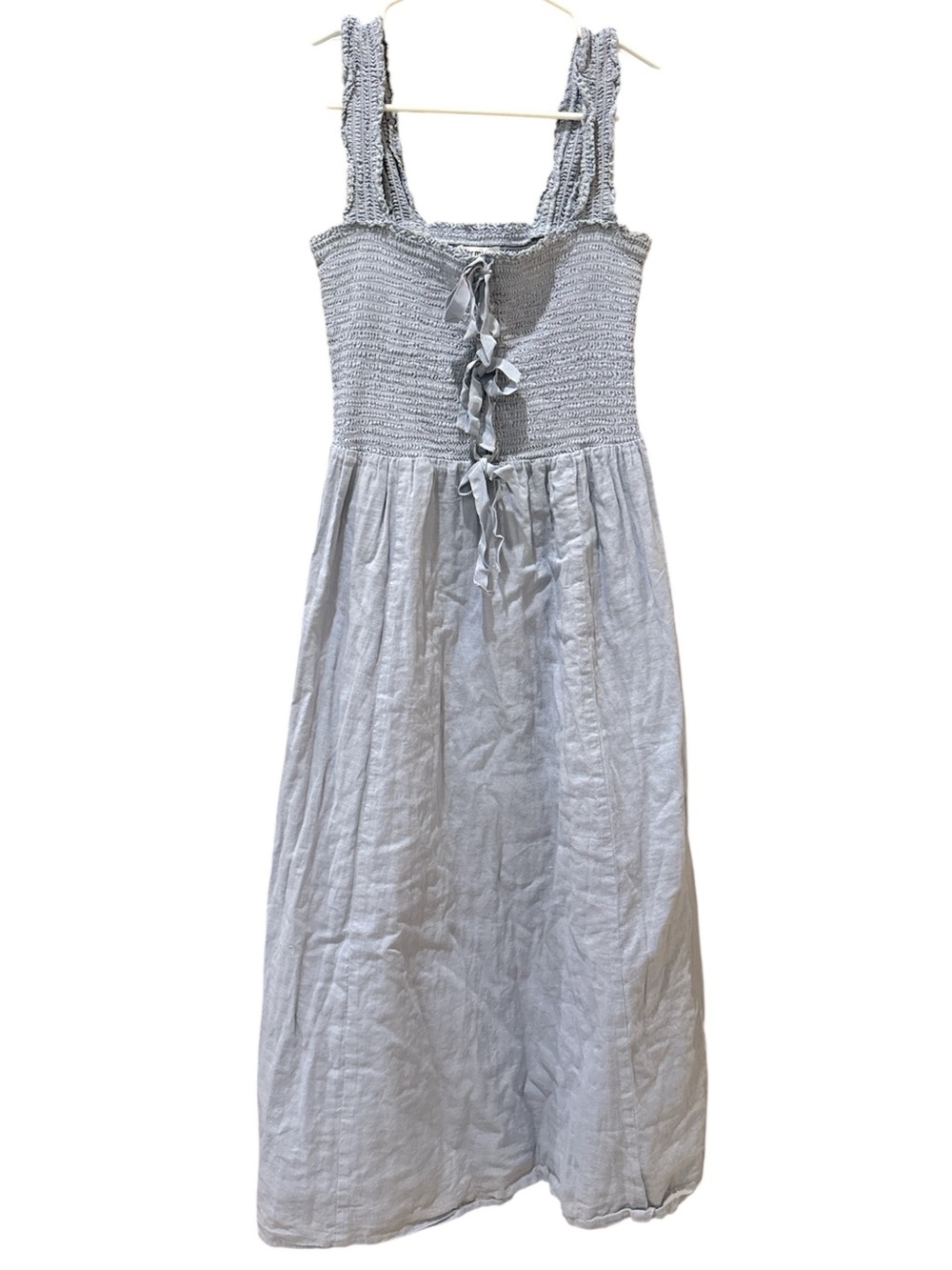 Reformation Darla 100% Organic Cotton Smocked Midi Dress in mineral blue Size: M - Picture 3 of 6
